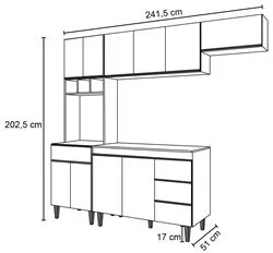 Cozinha Modulada 5 Peças com Tampo 241cm 10 Portas 4 Gavetas Andréia B