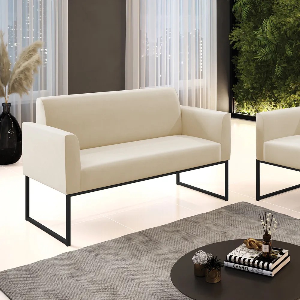 Sofá 2 Lugares Namoradeira Marisa Industrial Preto Suede D03 - D'Rossi - Bege