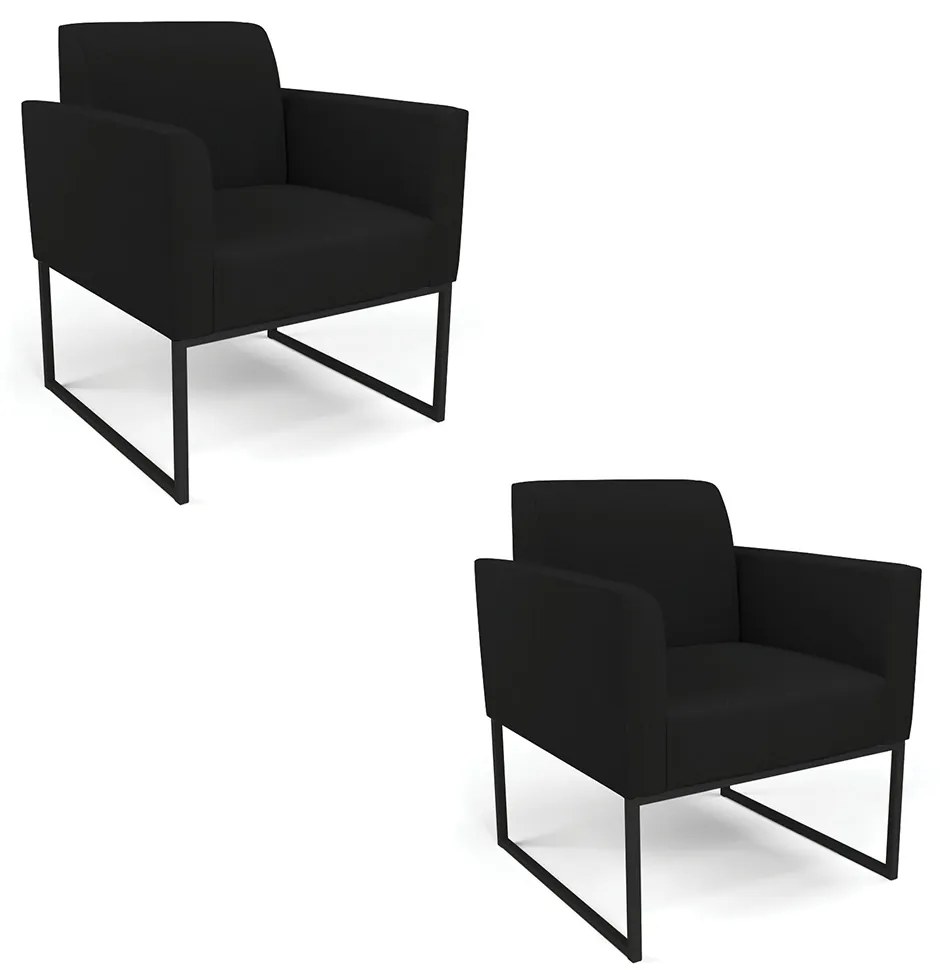 Kit 2 Poltronas Base Industrial Preto Marisa Linho - A79 Preto
