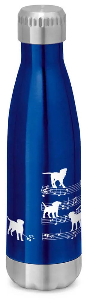 Garrafa Térmica Inox Brilhante 510 ml Cachorro Musical Branco - Azul Royal