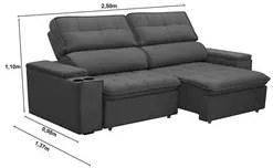 Sofá Retrátil Reclinável 3 Lugares 250cm Ginevra F05 Veludo Grafite -