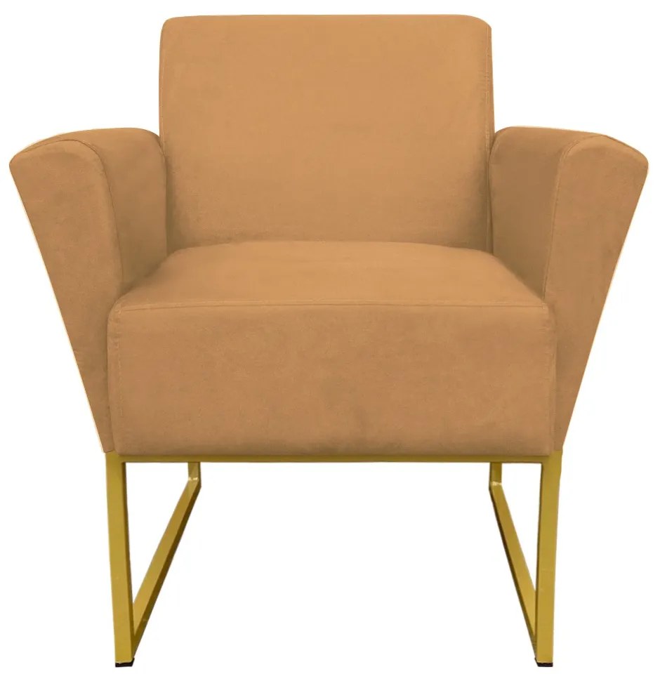 Poltrona Dora Suede Base Metálica Dourado D'Rossi - Caramelo Sisal
