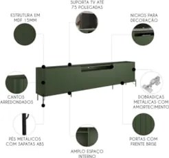 Rack TV 75 Pol 220cm 4 Portas Brise Blen Musgo/Preto I06 - Mpozenato