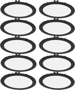 Kit 10 Plafons LED Embutir Redondo 18W Preto Ø22,5cm
