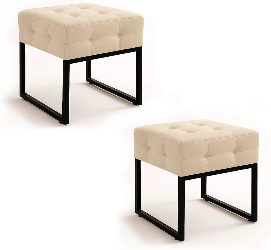 Puff Sala Decorativo Industrial Kit 2 Elisa Suede D03 - D'Rossi - Bege