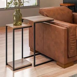 Conjunto 2 Mesas Laterais Pés Metálicos Estilo Industrial Loft D09 Dem