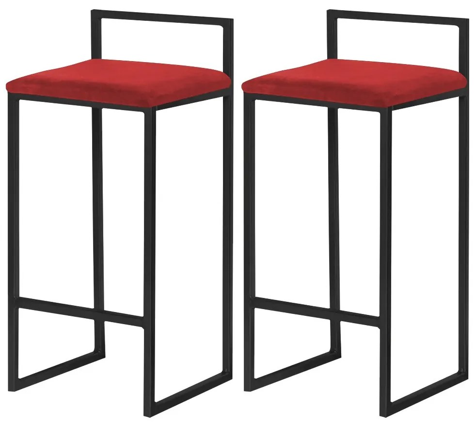 Kit 2 Banquetas Decorativa Jasmine Base Preto Suede Vermelho G41 - Gran Belo