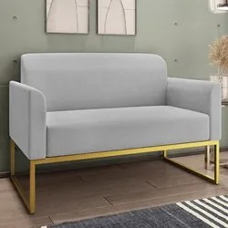 Kit Namoradeira e 1 Poltrona Decorativa Base Industrial Dourada Maress