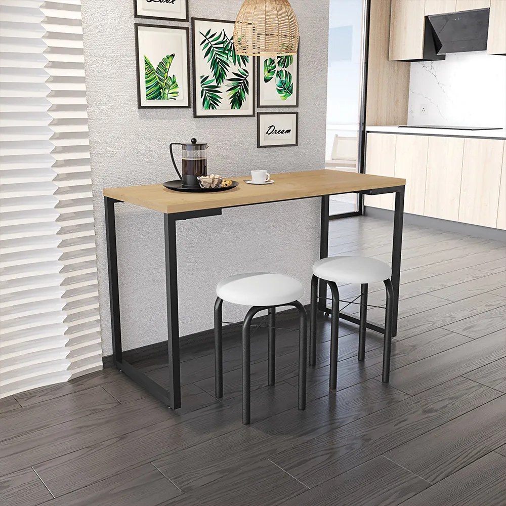 Mesa Multiuso Porto Natural 120cm com 02 Banquetas Manu Corino Branco - D'Rossi