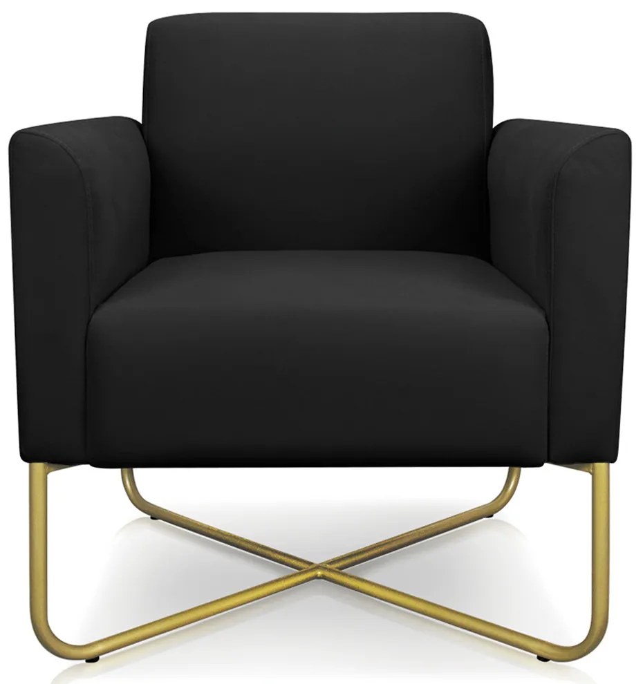 Poltrona Decorativa Isabella Base X Suede Preto/Dourado G19 - Gran Belo
