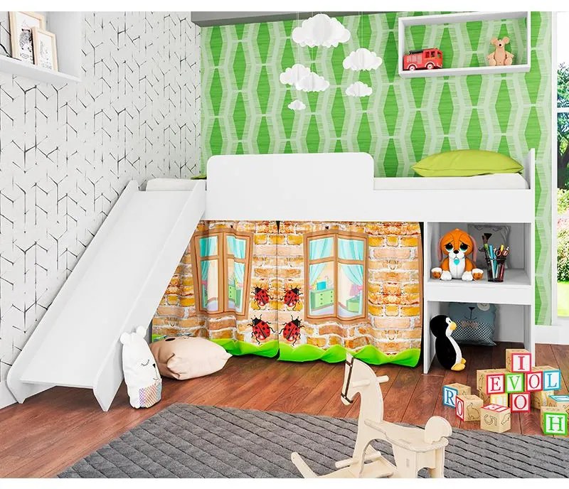 Cama Infantil Escorregador 90 Cortina Playground Meu Fofinho
