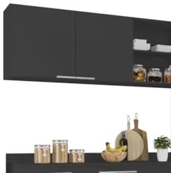 Armário de Cozinha Com Tampo CP02 210cm Pérola Preto Z34 - Mpozen