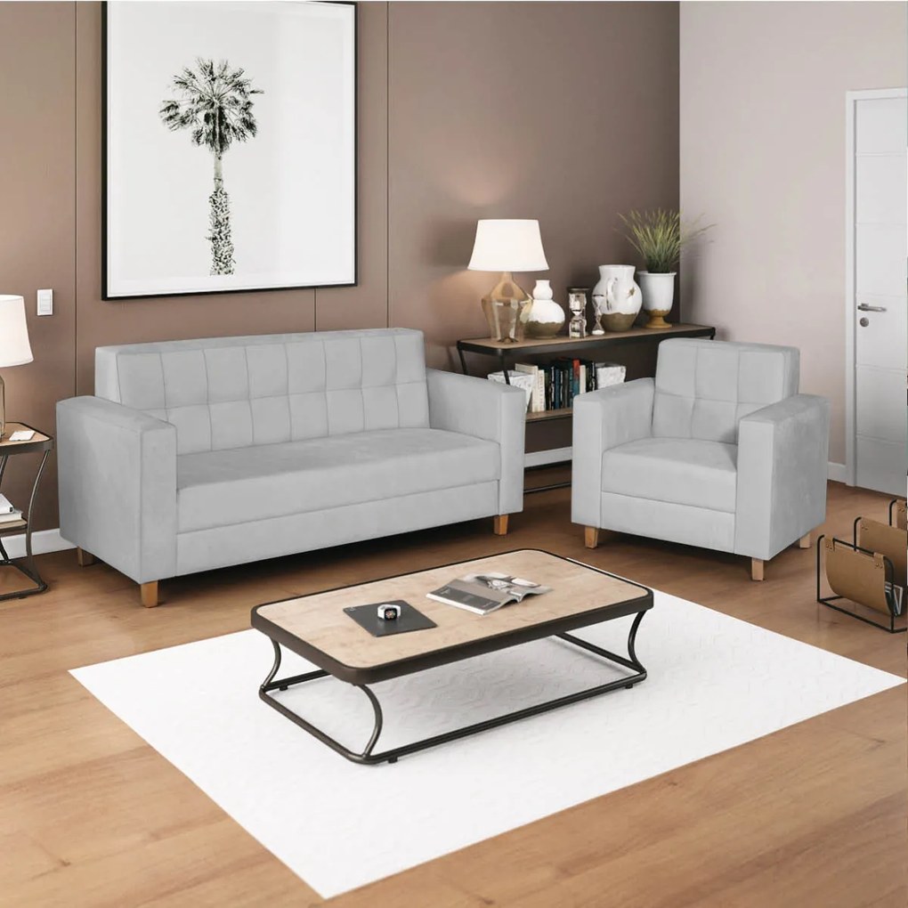 Kit Sofá 2 Lugares e 2 Poltronas Denver Corano Branco - ADJ Decor