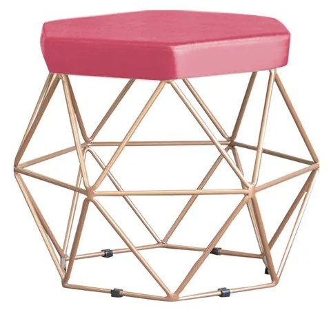 Puff Decorativo Base Gold Elsa Suede Rosa G41 - Gran Belo