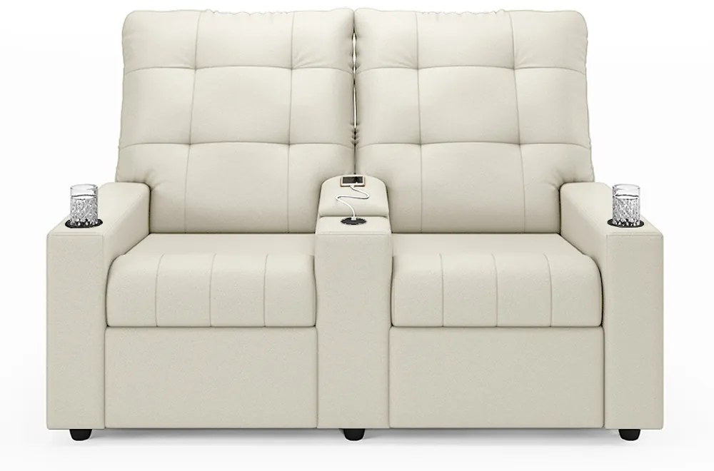 Poltrona do Papai Reclinável Sala de Cinema Movie 2 Lugares Manual Baú USB Veludo Bege G23