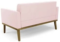 Sofá Namoradeira e 2 Poltronas Base Madeira Castanho Ana Suede Rosa Be