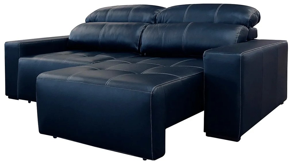 Sofá de Couro 2 Lugares Alabama 250cm USB M06 Cor Blue Bicolor 502 - ADJ DECOR