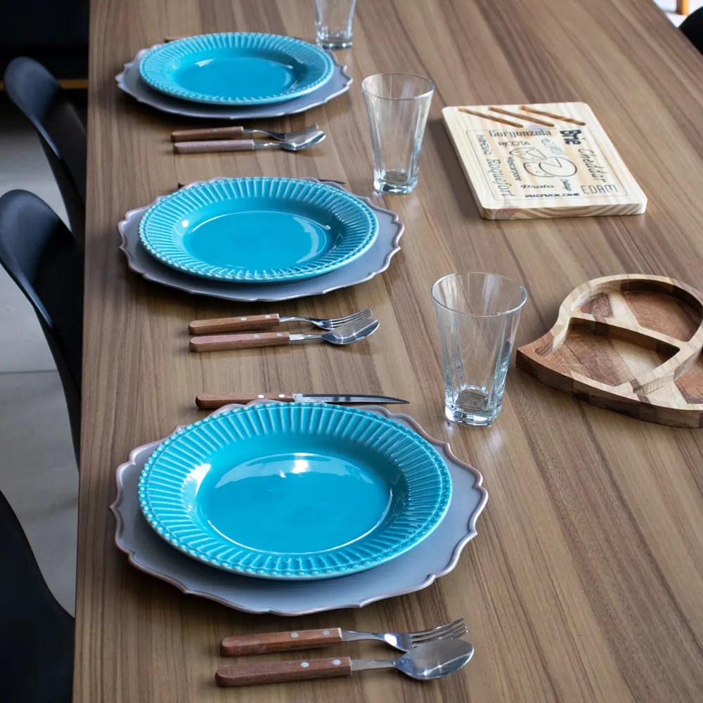 Sousplat para Prato de Mesa Decorativo Cinza e Rose Com Borda Irregular 33cm - D'Rossi