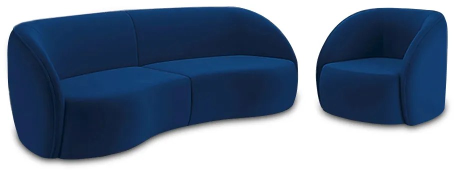 Conjunto Sofá Sala de Estar Bipartido 240cm e Poltrona Clarke Veludo Azul G45 - Gran Belo