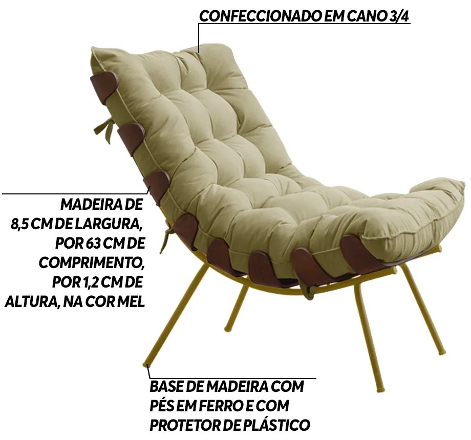 Poltrona Decorativa Sala de Estar Abel Base de Madeira Dourada Veludo Bege G41 - Gran Belo