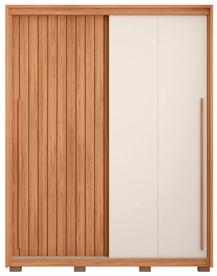 Guarda Roupa Solteiro Polaris Ripado com 2 Portas de Correr 3 Gavetas MDF Freijo/Off/Sued G11 - Gran Belo