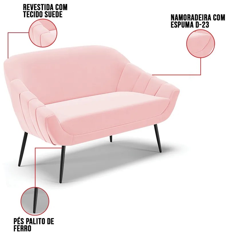 Kit 01 Namoradeira 02 Lugares e 02 Poltronas Giovana Suede Pés Palito De Ferro D01 - D'Rossi



 - Rosa Bebê