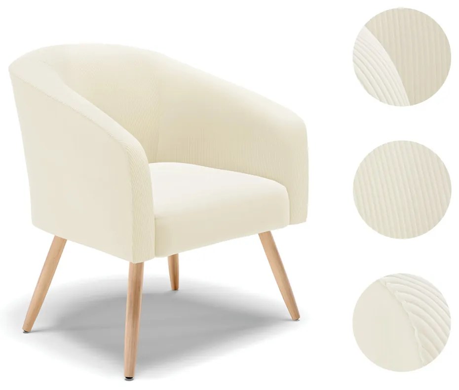 Poltrona Decorativa Pé Palito Natural Stella Cotelê Int/Veludo D03 - D'Rossi - Off White