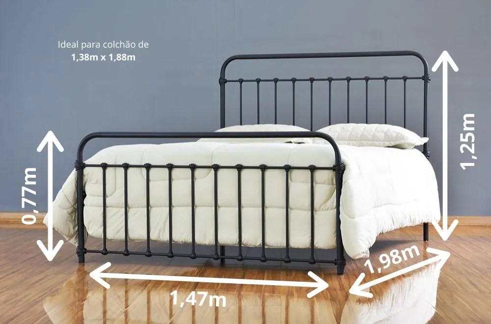 Cama de Ferro Patente Casal Comum - Preto fosco