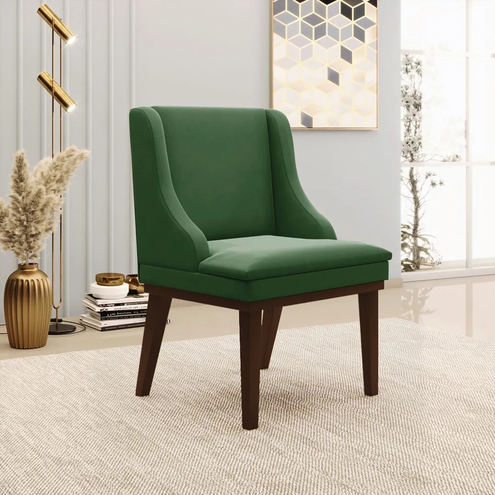 Cadeira de Jantar Liz Suede Base Fixa Madeira Tabaco D03 - D'Rossi - Verde