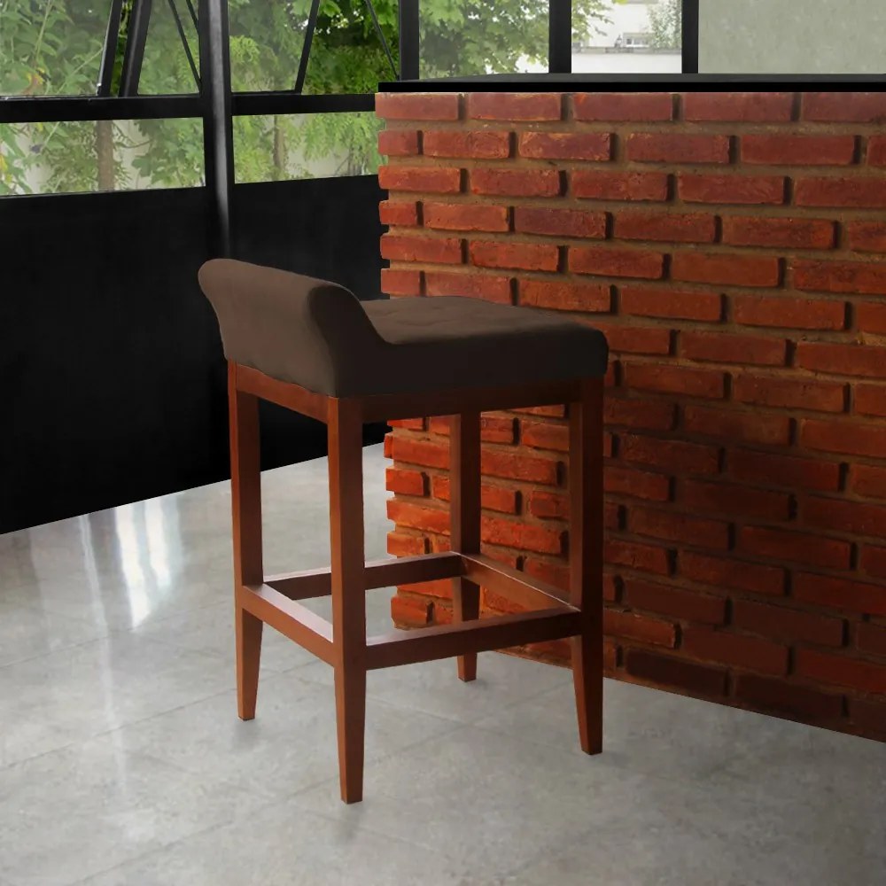 Banqueta Alta Lotus Base Madeira Maciça Estofada Suede Marrom