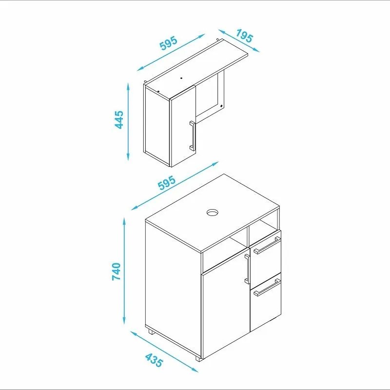 Gabinete Conjunto de Banheiro 2 Gaveta Espelheira Branco