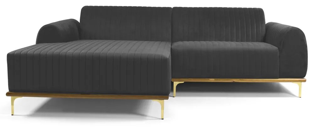 Sofá 3 Lugares Lisboa D07 com Chaise Esquerda 230cm Veludo Cinza - D'Rossi