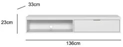 Bancada Suspensa Rack para Sala 136cm Prime L06 Nature/Off White - Mpo