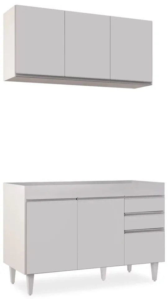 Kit Armário Aéreo e Balcão de Cozinha Lavanderia Dora sem Tampo 120 cm - D'Rossi - Branco