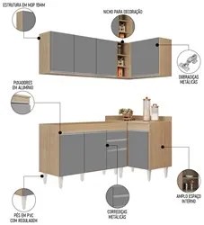 Armário de Cozinha Modulado de Canto Esquerdo 4 Peças CP46 Balcão sem