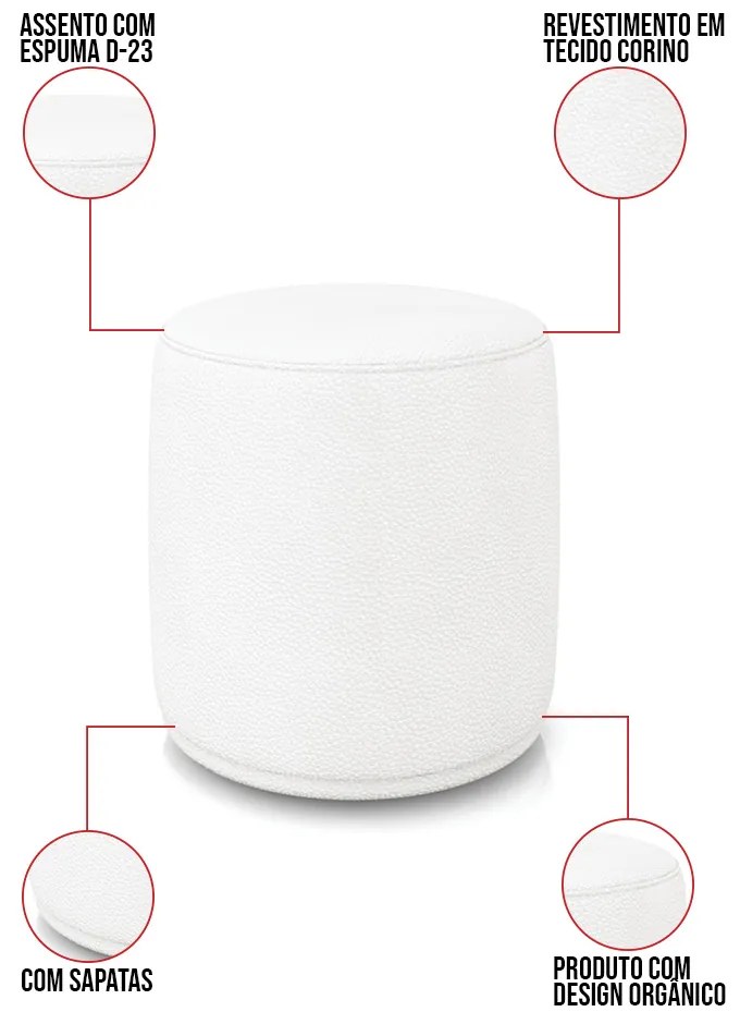 Puff Redondo Orgânico para Sala Malu Sintético M11 - D'Rossi - Branco