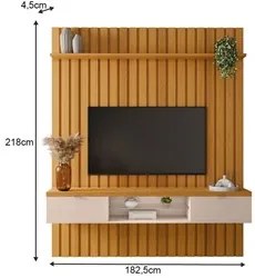 Painel Ripado para TV com Bancada Suspensa 180cm Illusiê H01 Cinamomo/