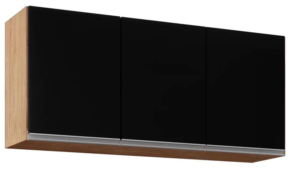 Armário Aéreo de Cozinha Lavanderia 03 Portas Tina 120 cm L06 - D'Rossi - Castanho e Preto