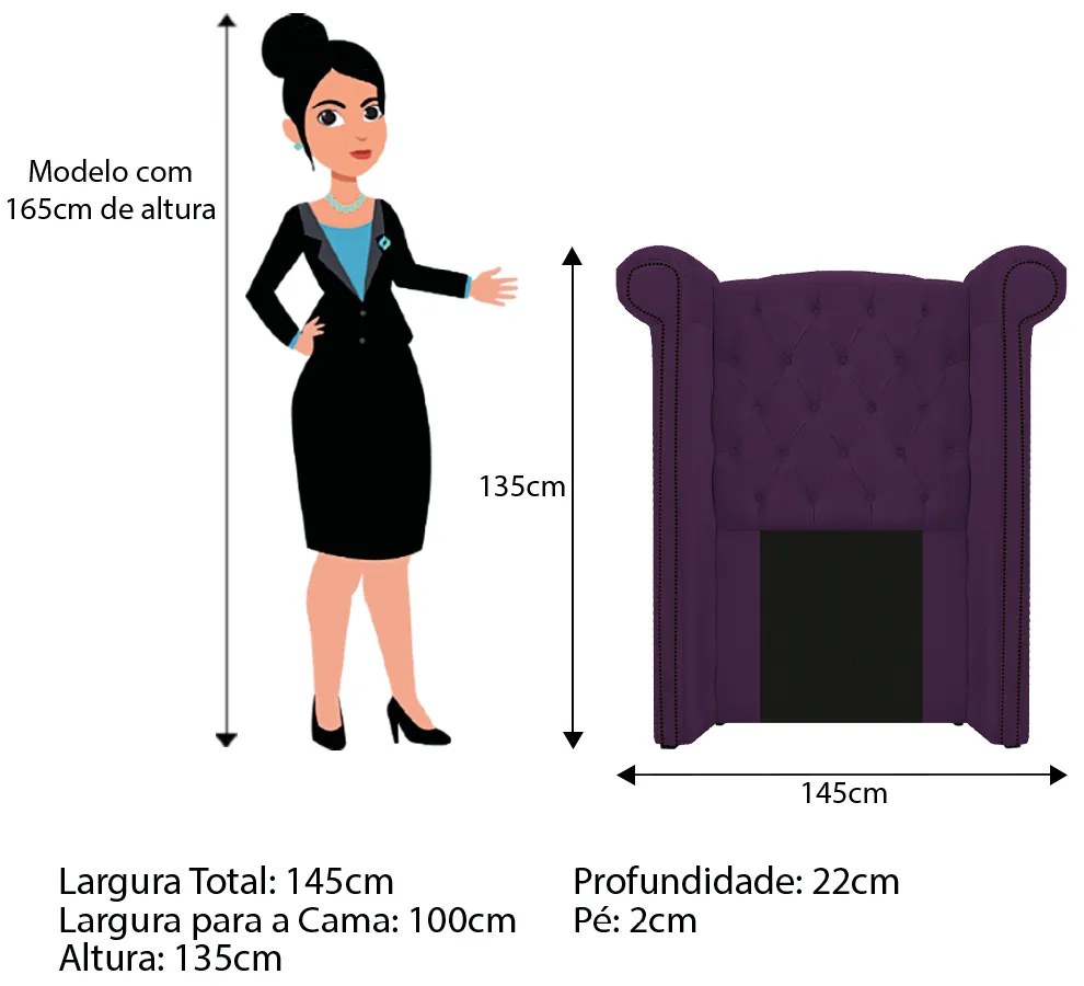 Kit Cabeceira e Calçadeira Veneza 100 cm Solteiro Suede Roxo - ADJ Decor
