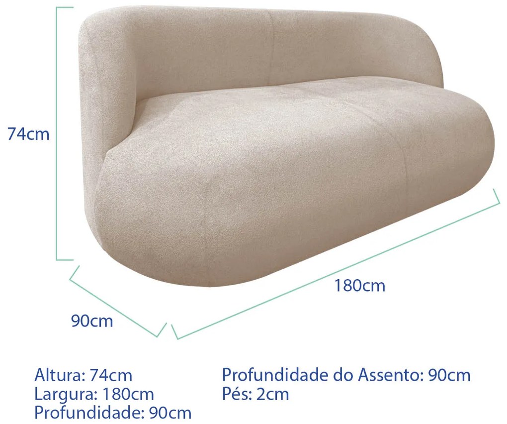 Sofá Nimbus 180cm Orgânico Luxo Sala Recepção 3 Lugares Linho
