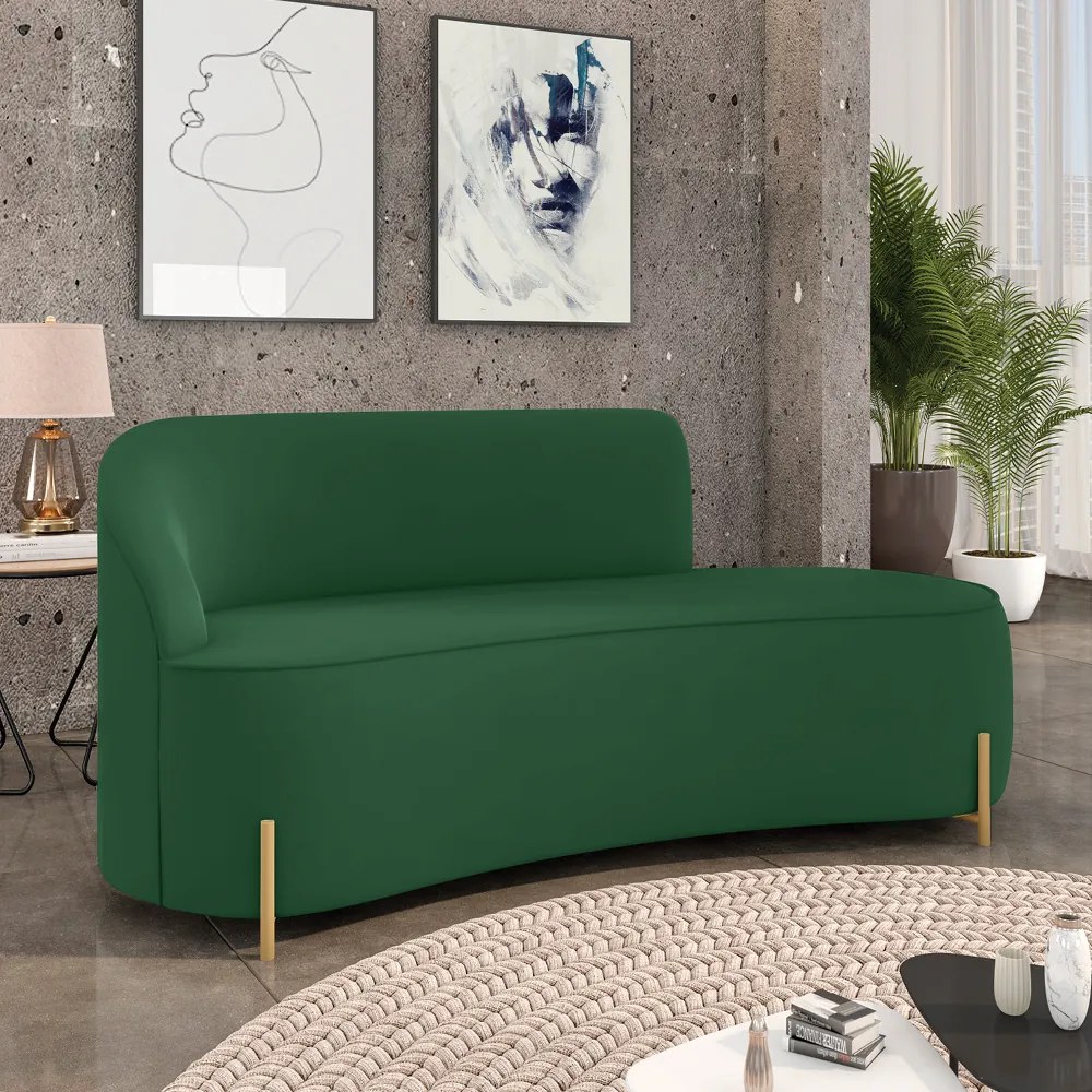 Sofá 3 Lugares Orgânico 180cm Pé Dourado Morgan Veludo D03 - D'Rossi - Verde