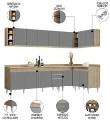 Armário de Cozinha Modulado de Canto 7 Peças CP35 Balcão com Tampo Cas