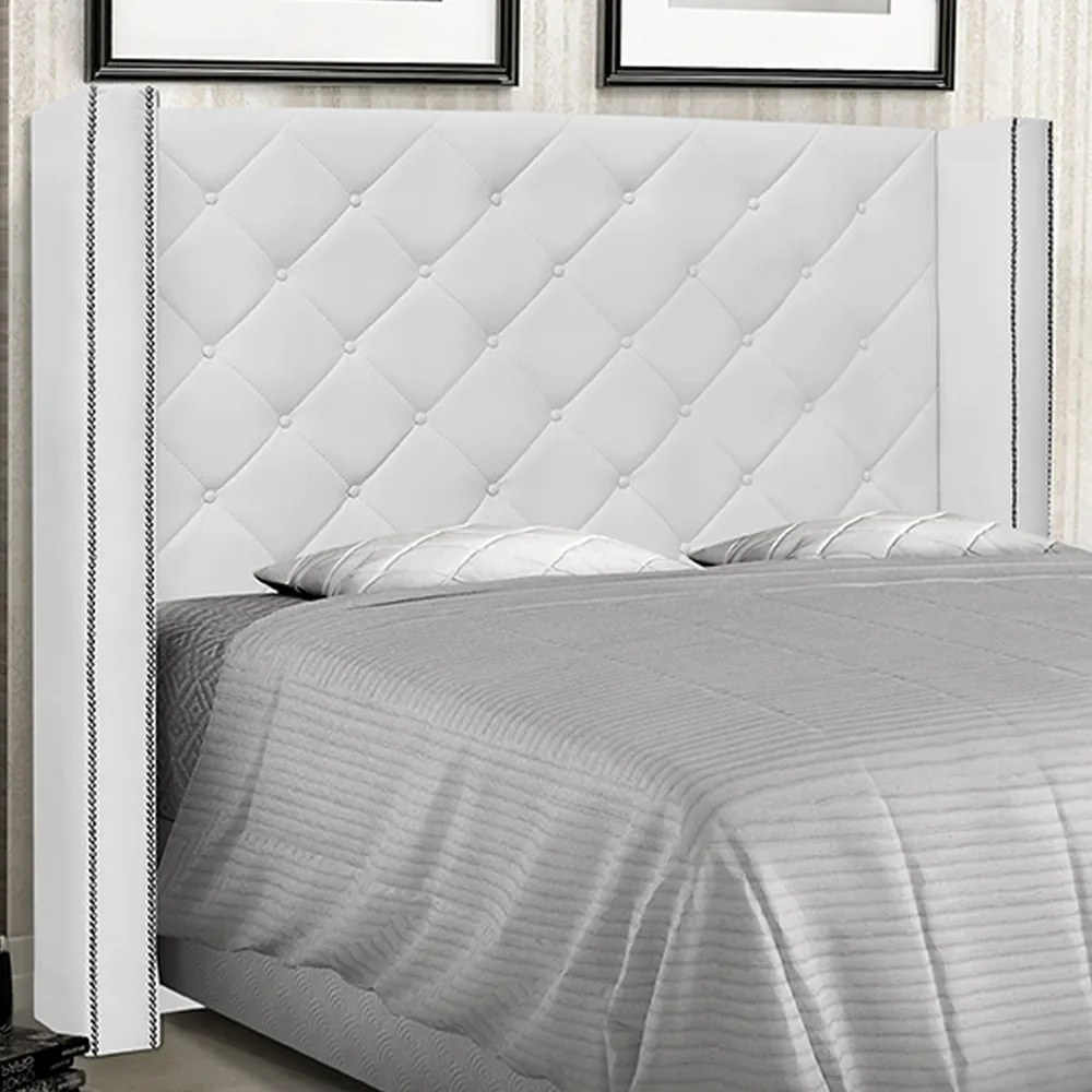 Cabeceira Decorativa King Size 2,19M Loewe PU Branco G63 - Gran Belo