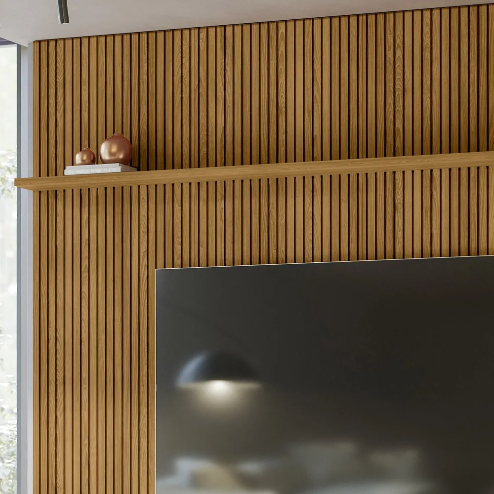 Painel TV 75 Pol 238cm Ripado para Sala Kalven M20 - D'Rossi - Cumaru