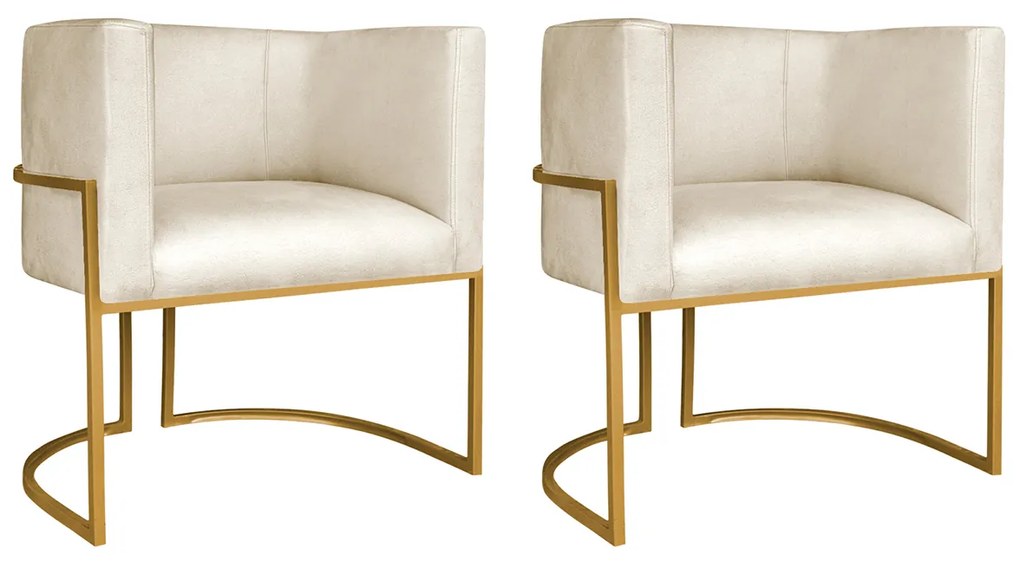 Kit 02 Poltronas Decorativas Luna Base de Ferro Dourado Sintético