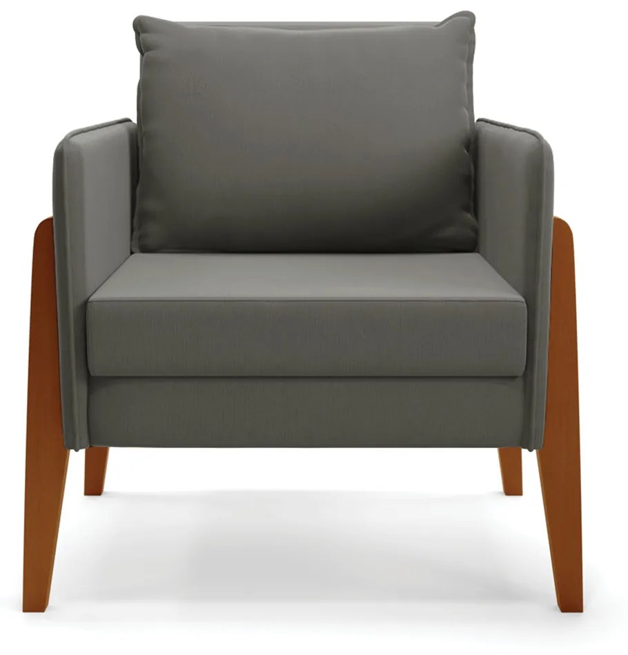 Poltrona Lana Suede Grafite Base de Madeira
