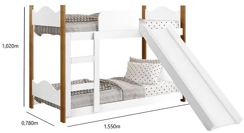 Beliche Infantil Encanto Com Escorregador Branco/Nature - Gabrielli Móveis