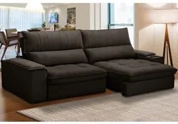 Sofá Retrátil 4 Lugares com Porta Copo 280cm Andes F05 Veludo Marrom E