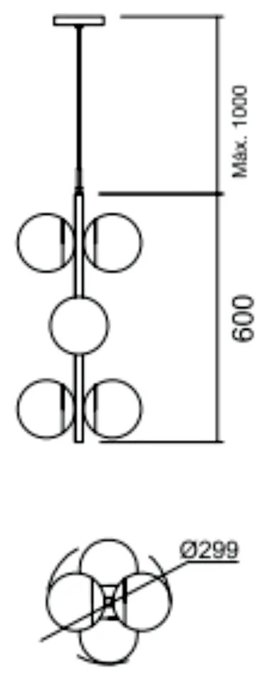 Pendente Cosmos Vertical C/ 6 Globos Ø30X60Cm 6L E27 Mini Bulbo / Meta... (BT - Branco Texturizado, FOSCO)