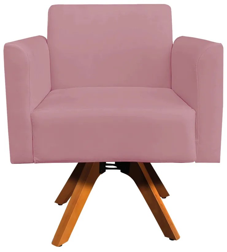Poltrona Giratória Marisa Suede Base Madeira MM30 D03 - D'Rossi - Rose
